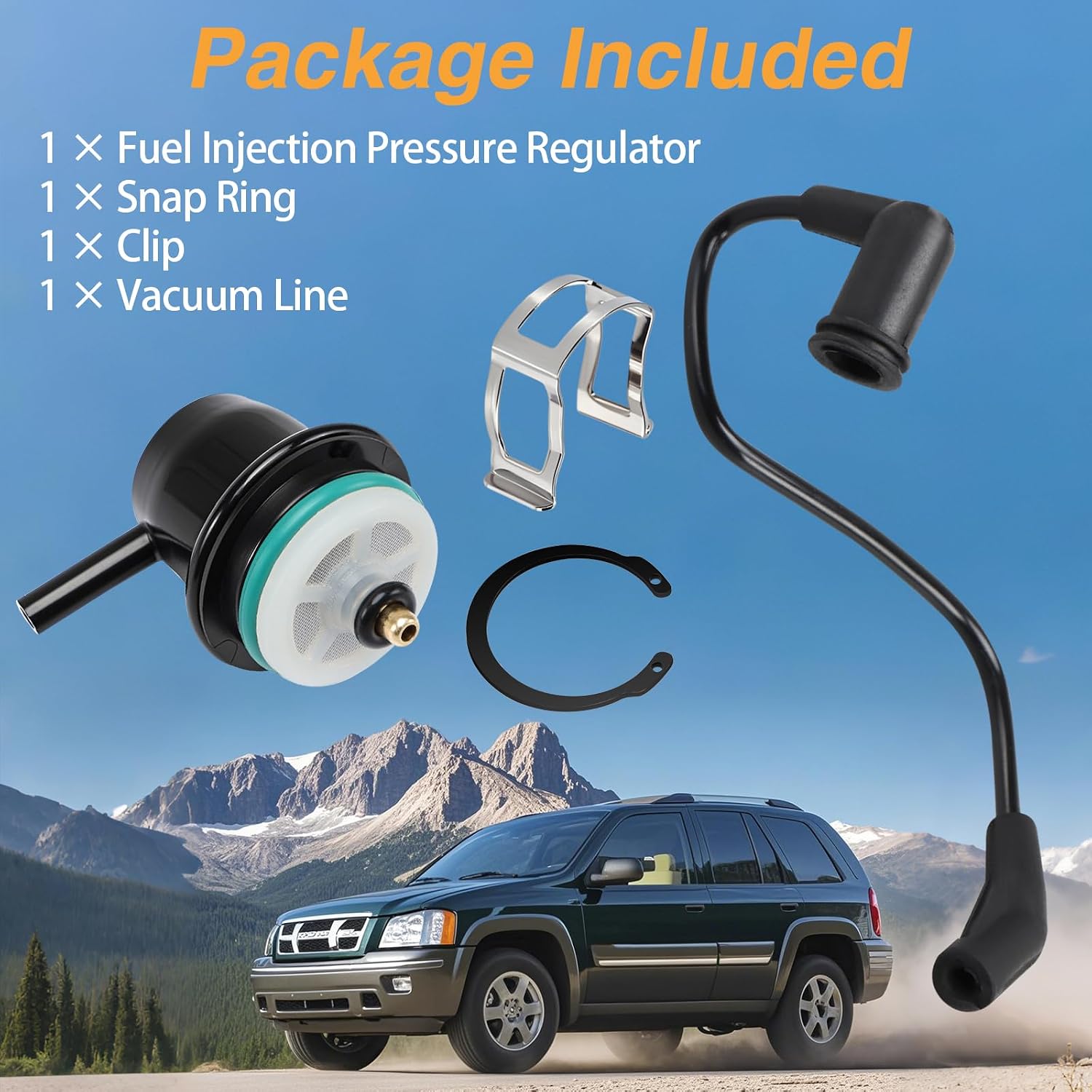 FUSCH Fuel Injection Pressure Regulator with Clip Snap Ring Vacuum Line Tube Compatible with Cadillac Escalade Chevrolet Avalanche Express GMC Savana Sierra Buick Rainier Replace#: 17113556 89060418