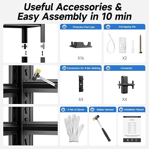 Miniatura 7 de Estante de garaje de 4 niveles de 40 pulgadas de ancho x 19.7 pulgadas de profundidad x 60 pulgadas de alto, estantería de metal resistente, con