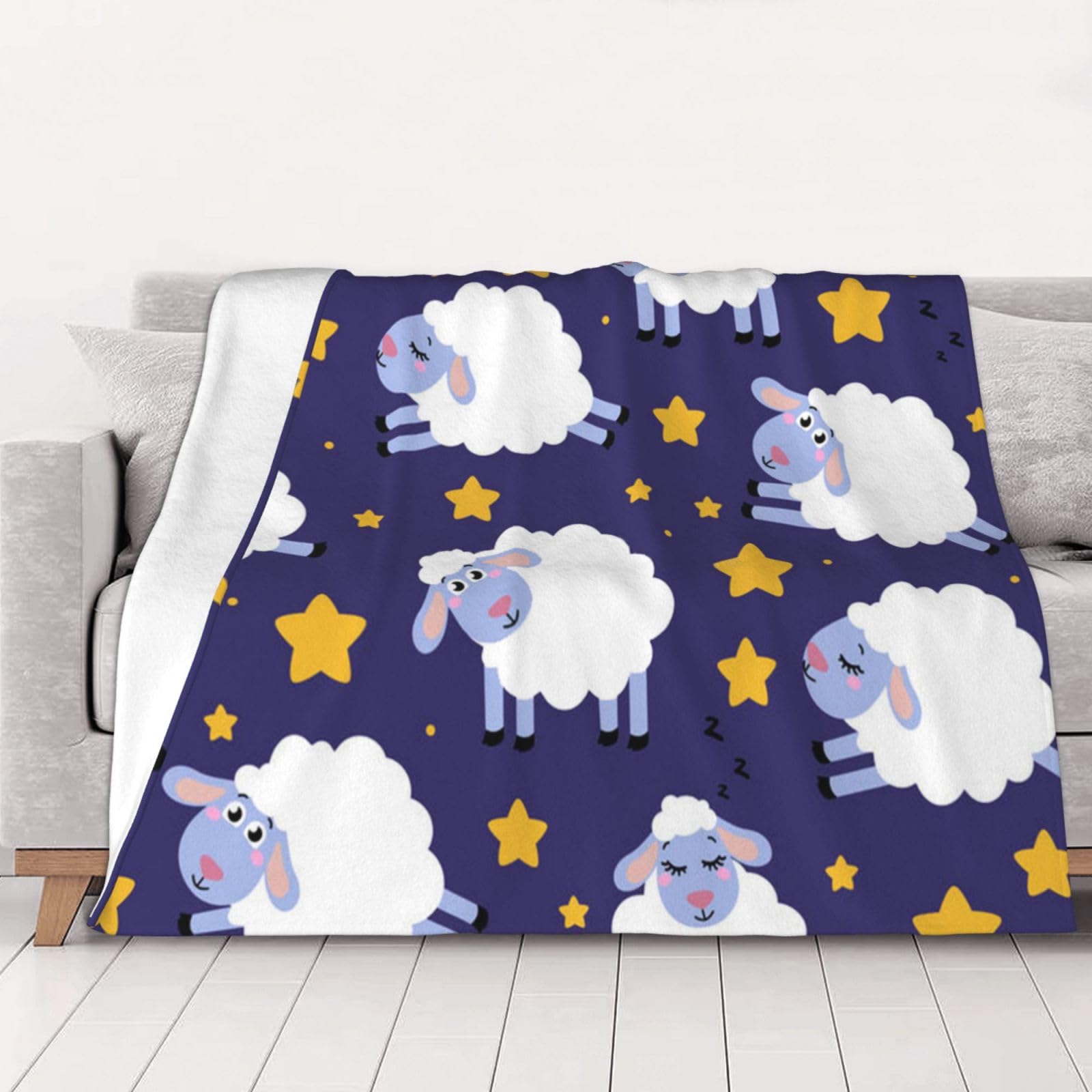 AUBKFELD Sheep Printed Flannel Blanket 102x76 CM, Soft & Warm Throw Blanket for Sofa/Couch/Bed/Car, Gifts for Audlts Women Men