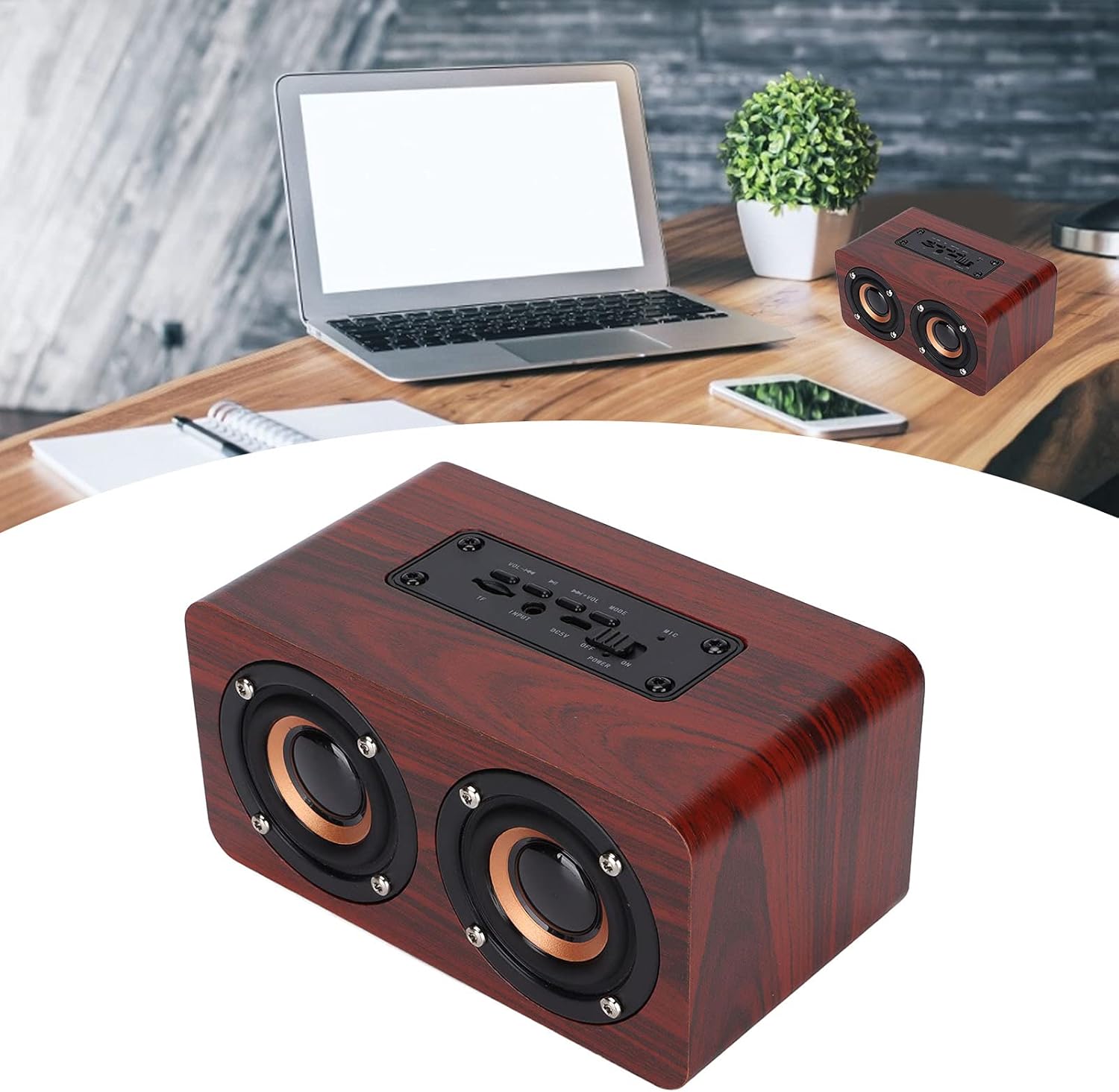 Wooden Retro Bluetooth Speaker, Vintage Decor, Old Fashion Stereo Speaker for Kitchen, Desk, Bedroom, Office, Party, Outdoor, PC, Laptop (Brown Wood) - Image 2