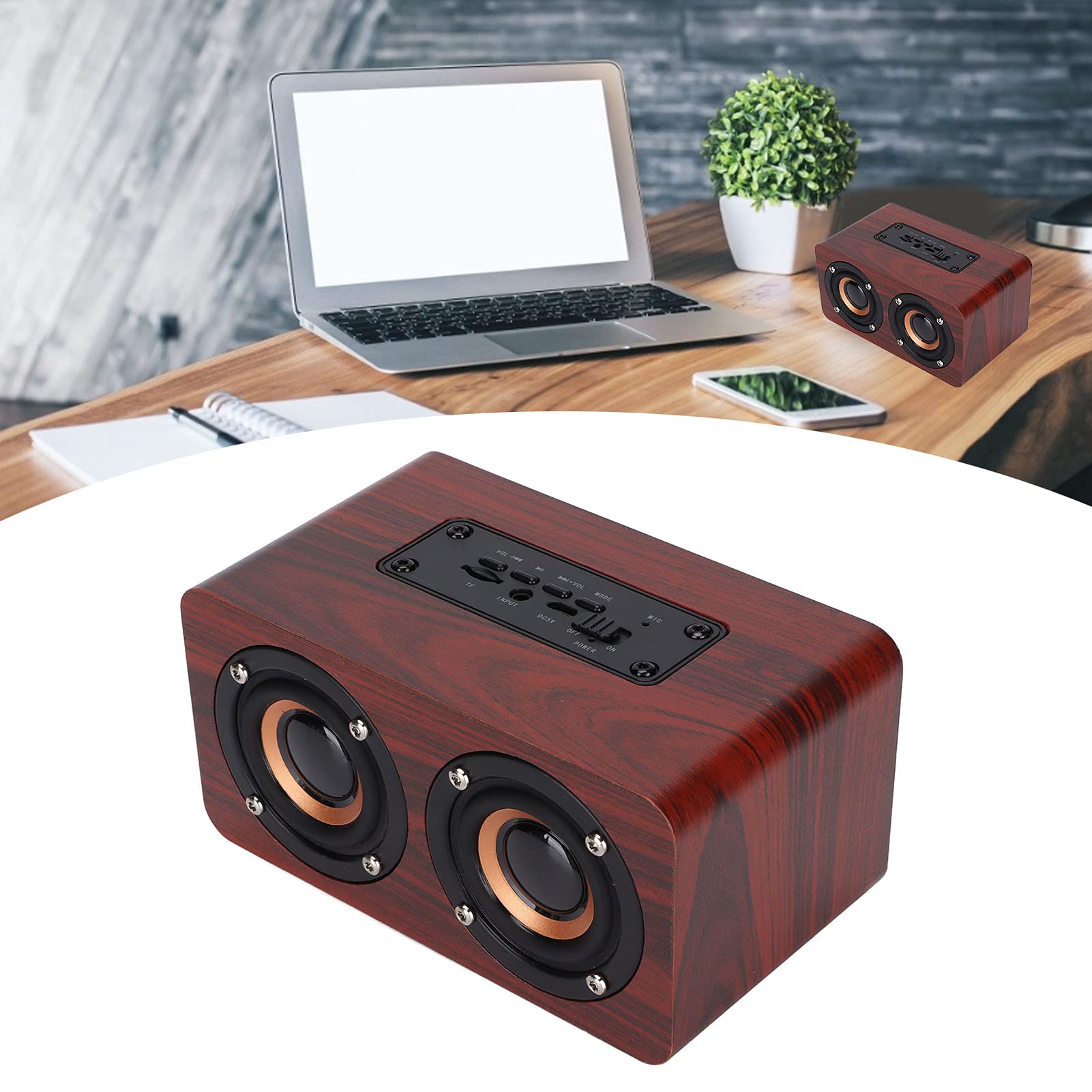 Wooden Retro Bluetooth Speaker, Wireless BT 4.0 Stereo Speaker with 3.5mm AUX Input, USB, TF card Slot, FM Radio - Image 4