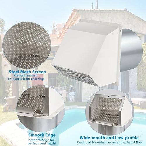 Miniatura 3 de Cubierta de ventilación de secadora de 4 pulgadas en el exterior, cubierta de ventilación exterior para secadora, cubierta de ventilación de