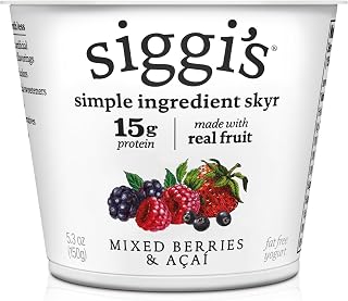 Siggi's Icelandic Nonfat Acai Mixed Berry Yogurt, 15g Protein, 5.3oz Cup - Thick, Low Sugar, High Protein Snack