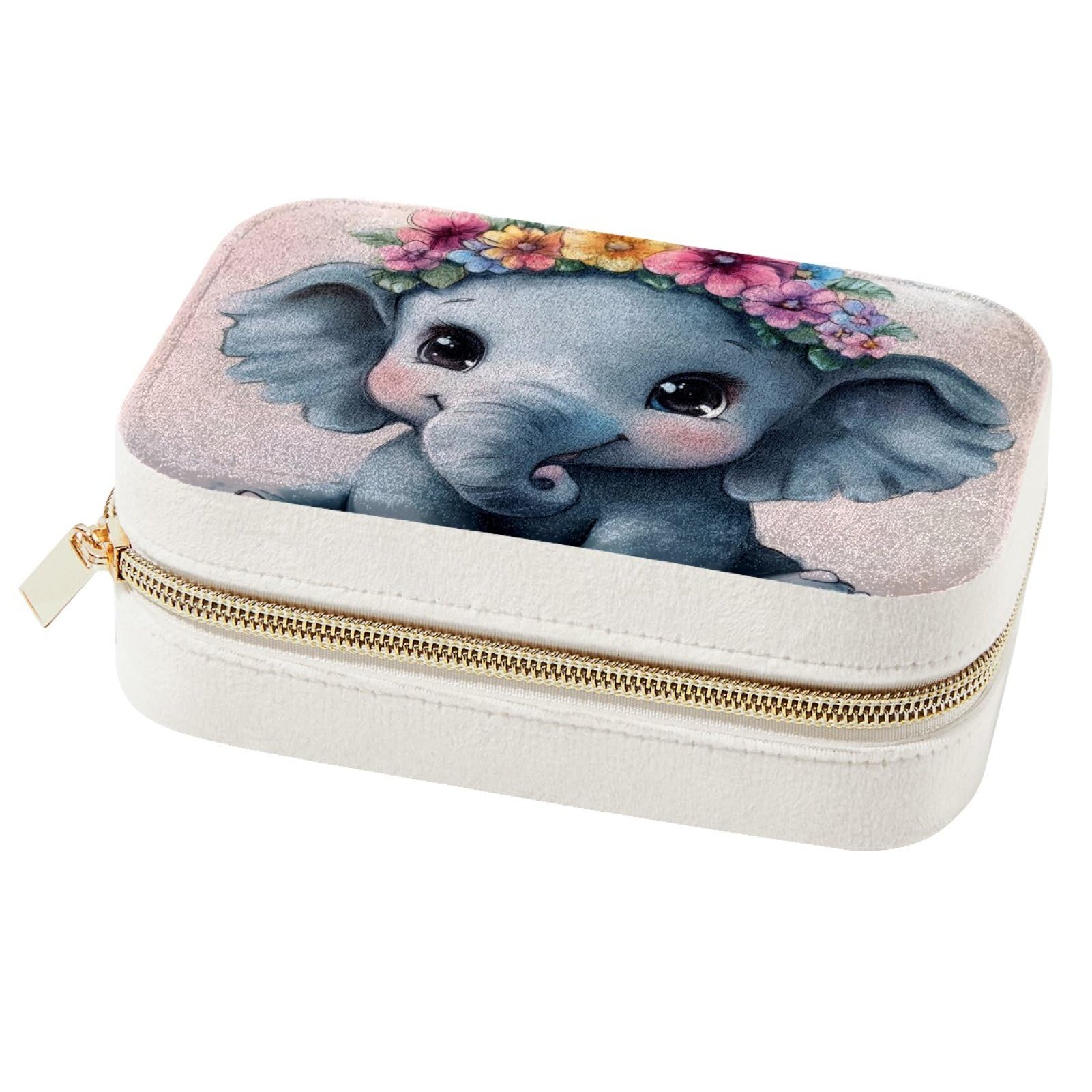 Boîte à bijoux voyage éléphant avec miroir et compartiments bague