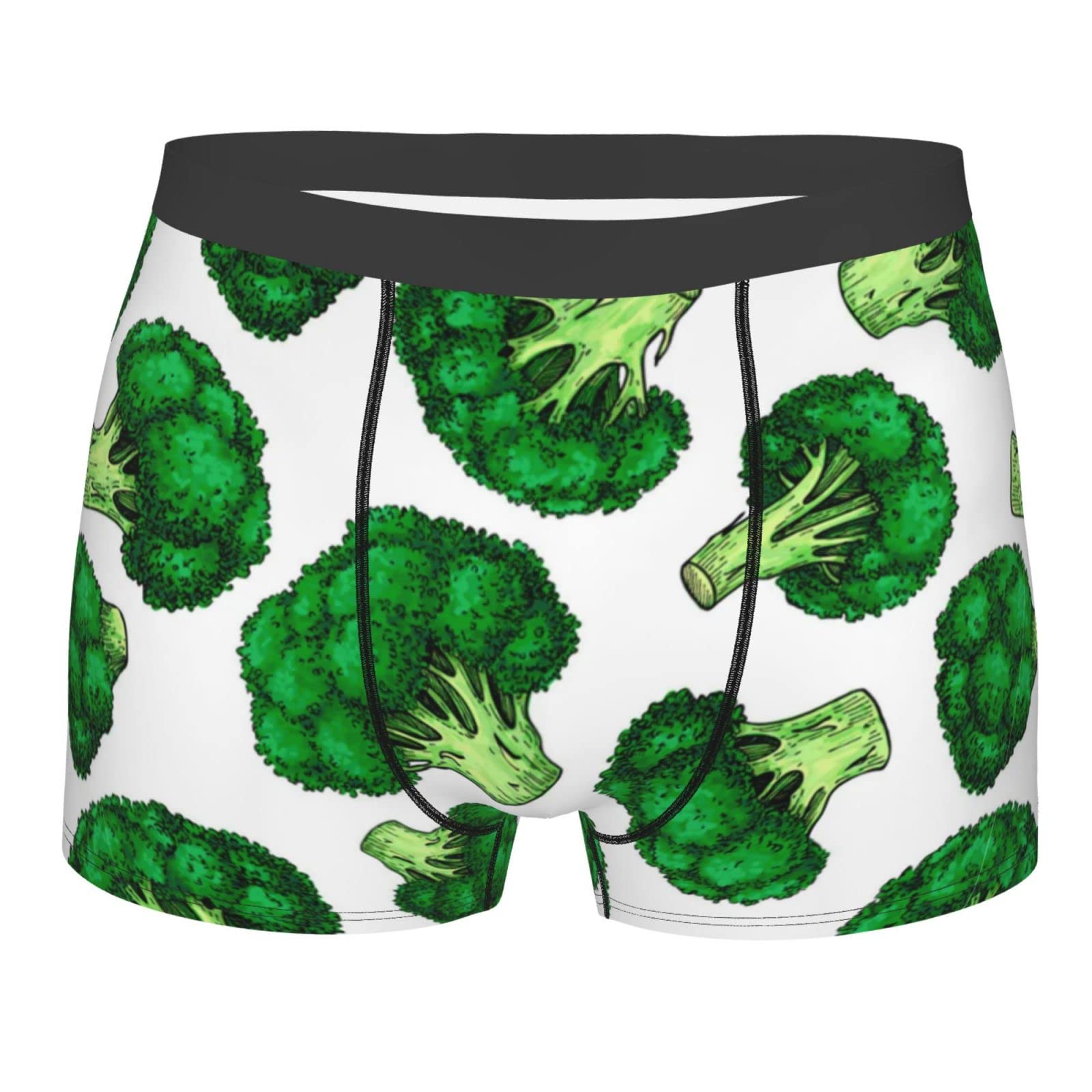 Oudrspo Men's Black Boxer Briefs Vegetable Broccoli Novelty Boxer Shorts Comfortable Soft Stretch Boxer With Raised Pockets
