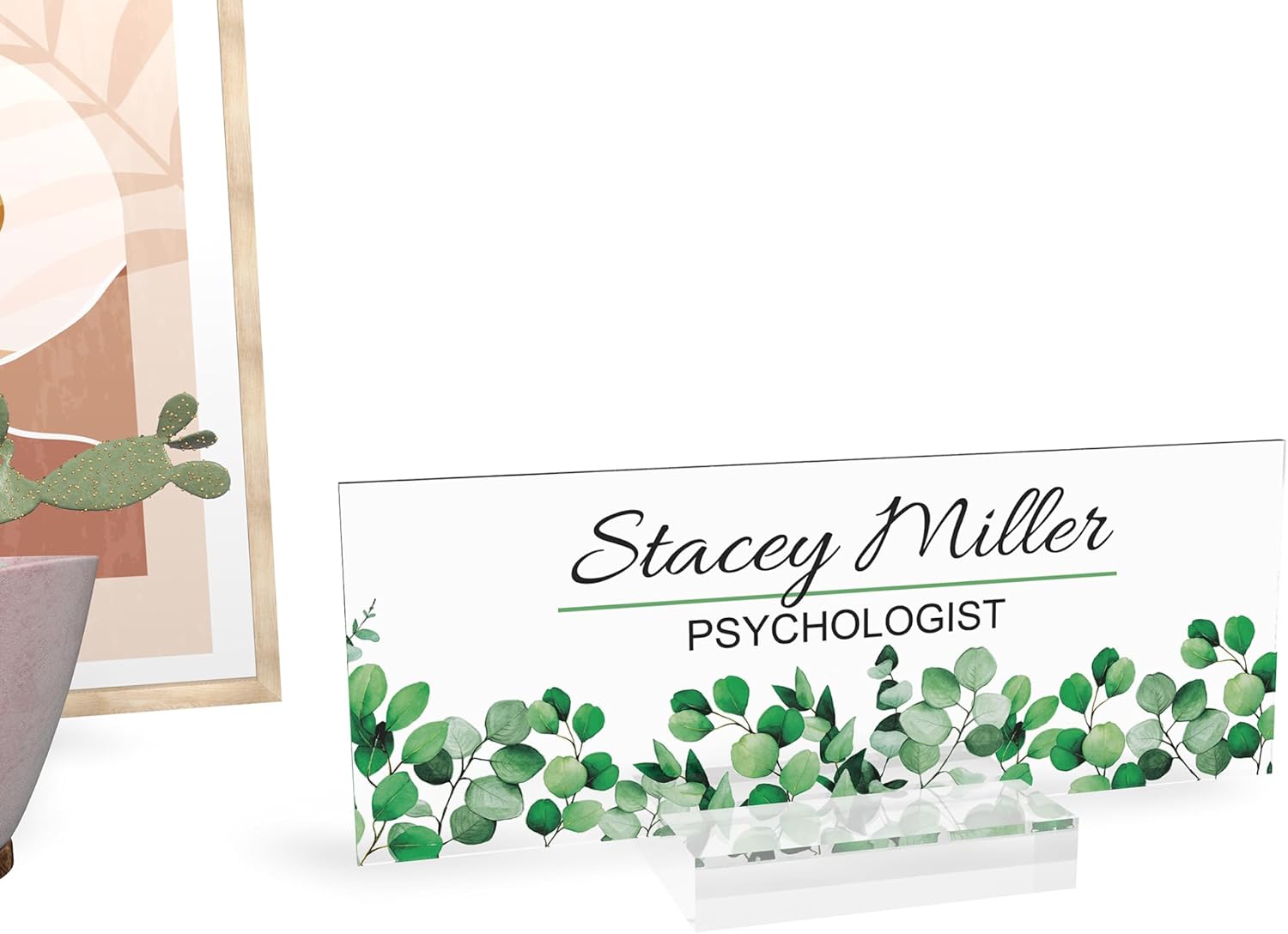 Custom Desk Name Plate 3x8 Inch Clear Acrylic Stand - Personalized Name Plates for Desk - Elegant Office Name Plate with Customization Options - Desk Name Plate by ARTSWAVE