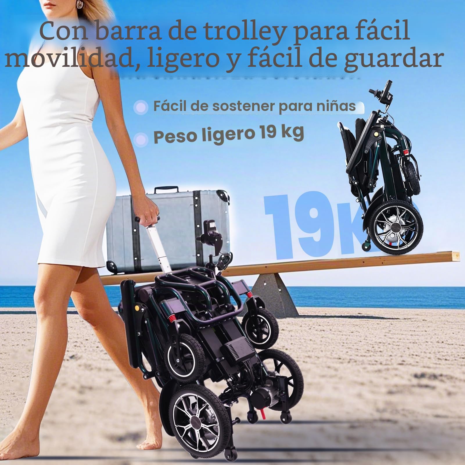 Sillas de ruedas eléctricas de color degradado, alcance de 30 km con 2 baterías de litio, solo 19 kg, 500 W, silla de ruedas eléctrica plegable, aprobadas por aerolíneas, con mango telescópico y mando