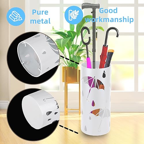 Miniatura 5 de Soporte de paraguas para entrada, soporte redondo de metal independiente, organizador de paraguas para colección de lluvia, para bastón, decoración