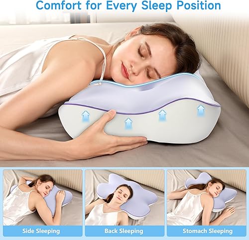 Miniatura 5 de jiaao Almohada cervical para cuello y hombro, almohada cervical ajustable de espuma viscoelástica para aliviar el dolor de dormir, almohadas