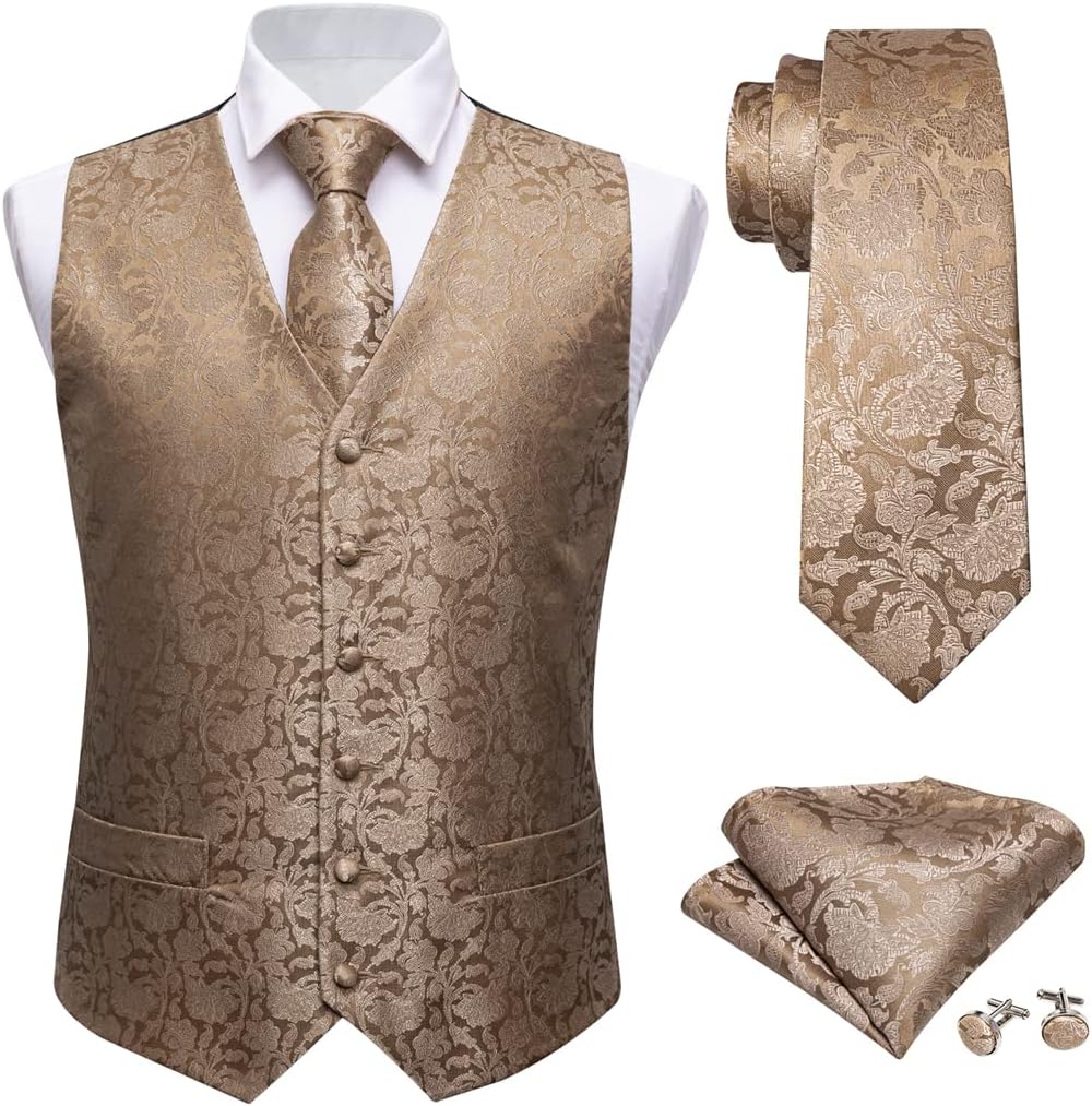 Men Suit Vest Tie Set Silk Waistcoat Gilet Homme Formal Business Party