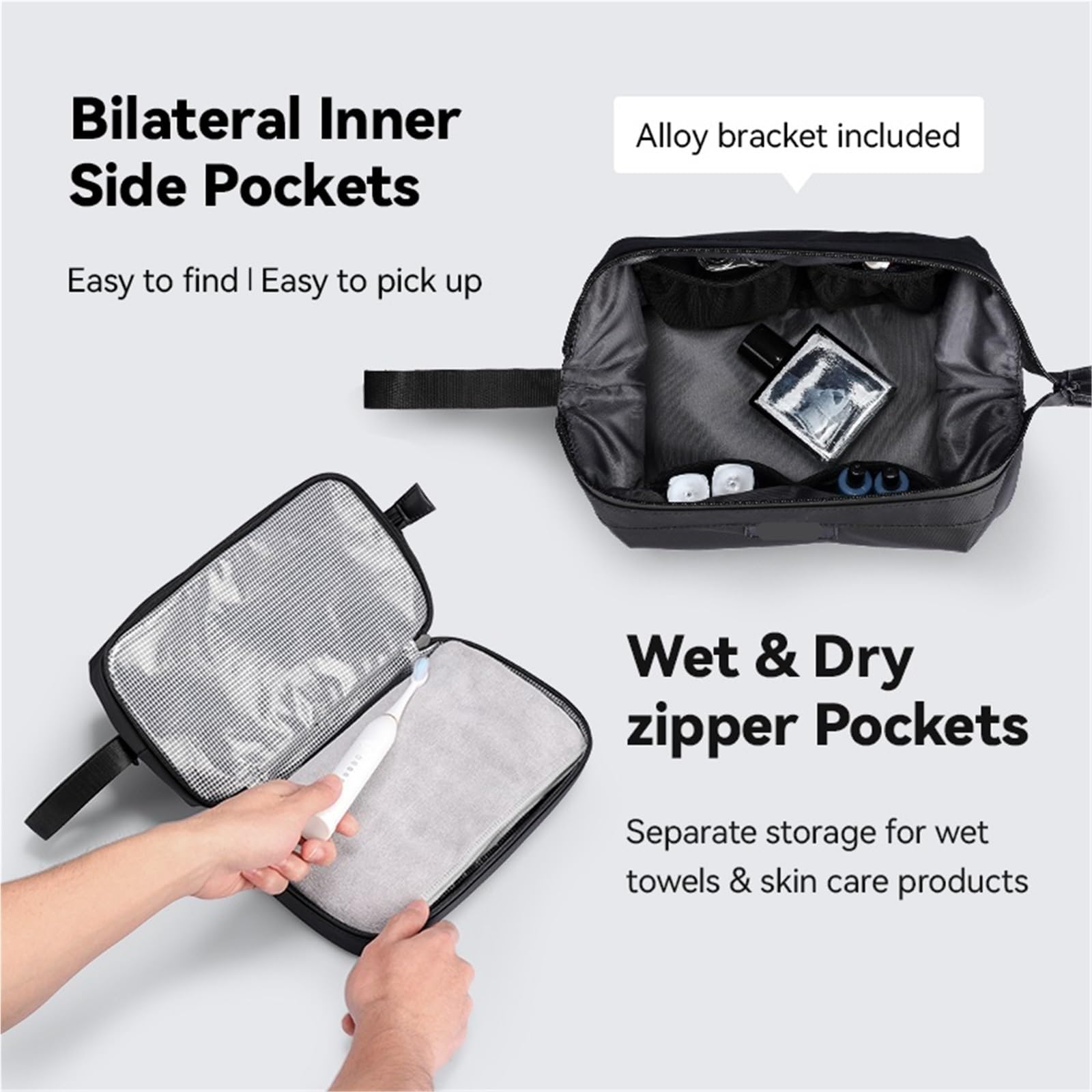 Borsa da viaggio for uomo, organizer for articoli toeletta, beauty case - Custodia durevole for prodotti essenziali for la cura personale Beauty Case da Viaggio(GRAY)