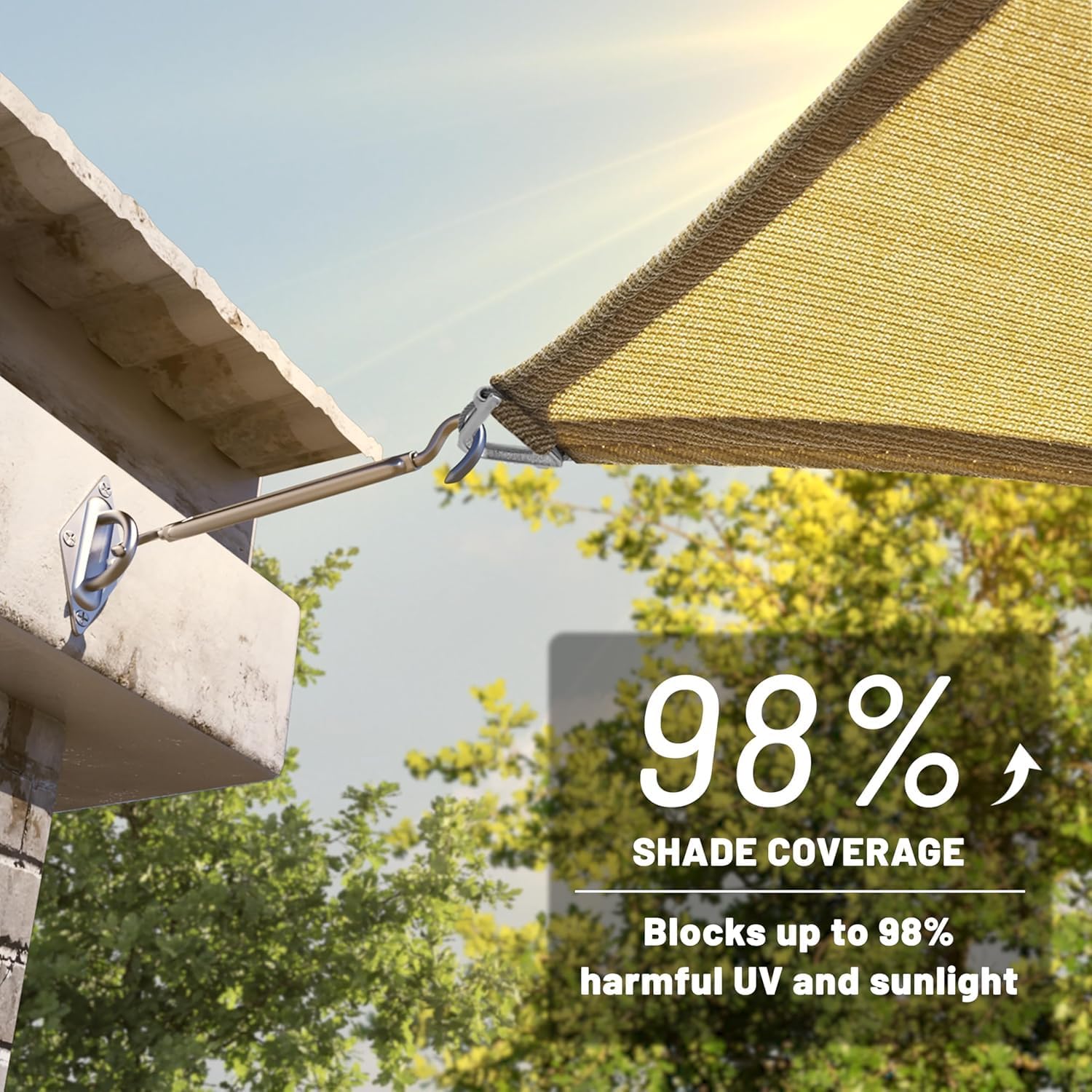 ColourTree Heavy Duty 28' x 28' x 28' Beige Sun Shade Triangle Pro Ring Shade Sail, 260 GSM Commercial Grade UPF50 Sunshade, Reinforced Corners & Edges -5Years Warranty (We Make Custom Size)