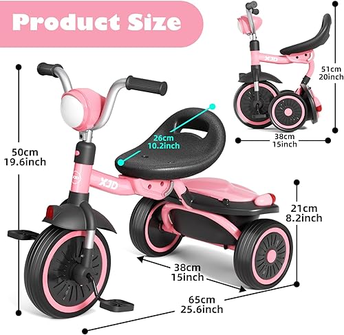 Miniatura 4 de XJD Triciclo para niños pequeños, bicicleta plegable con pedales, triciclo para niños de 2 a 5 años, asiento cómodo ajustable, regalos de Navidad y