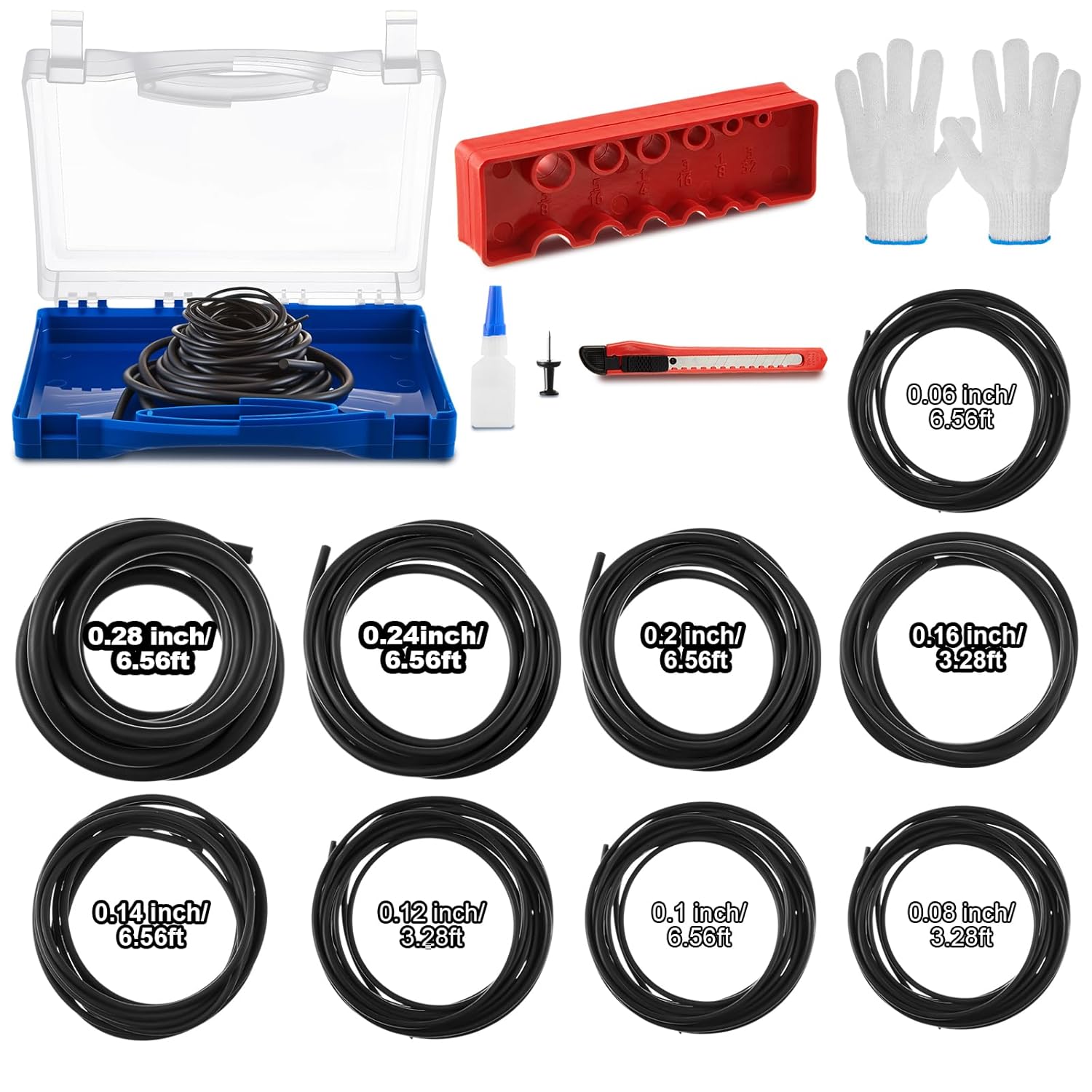 Nuanchu Buna-N O Ring Splicing Kit Standard Rubber O Rings Assortment 70a Durometer with 10 Pcs Various Sizes Rubber Strips Strip Knife Glue Clamp Gloves for Automotive Faucet Hydraulics Scuba (Blue)