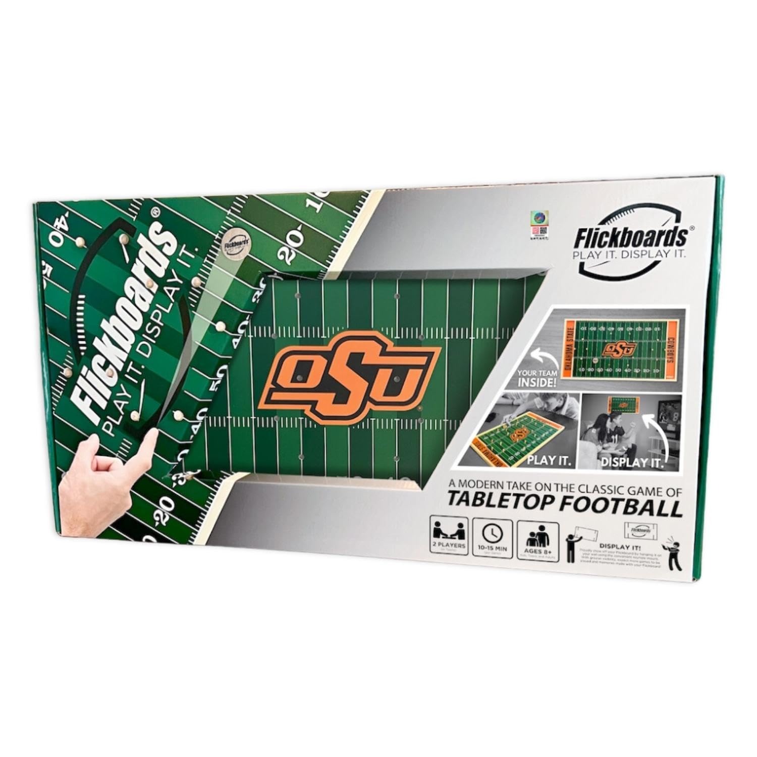 Flickboards 2 in 1 Officially Licensed Oklahoma State Cowboys Party Game and Sports Decor - Family Friendly 2 Player Indoor Outdoor Handcrafted Wooden Tabletop Football for Tailgating Fun