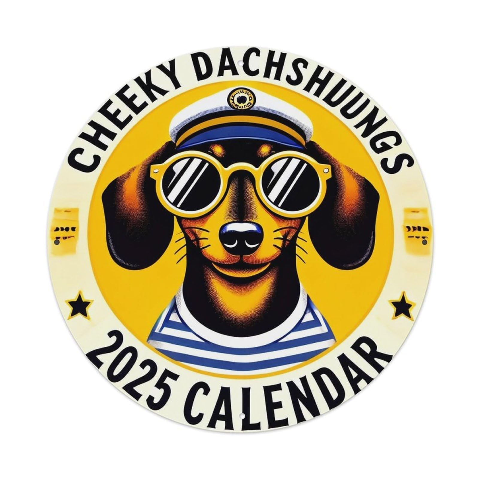 Cheeky Dachshund Sailor Style Sunglasses Retro Metal Sign Round Tin Sign, Vintage Decor Art Poster for Bar, Home, Man Cave, Kitchen, Laundry Room Gift 8x8Inch