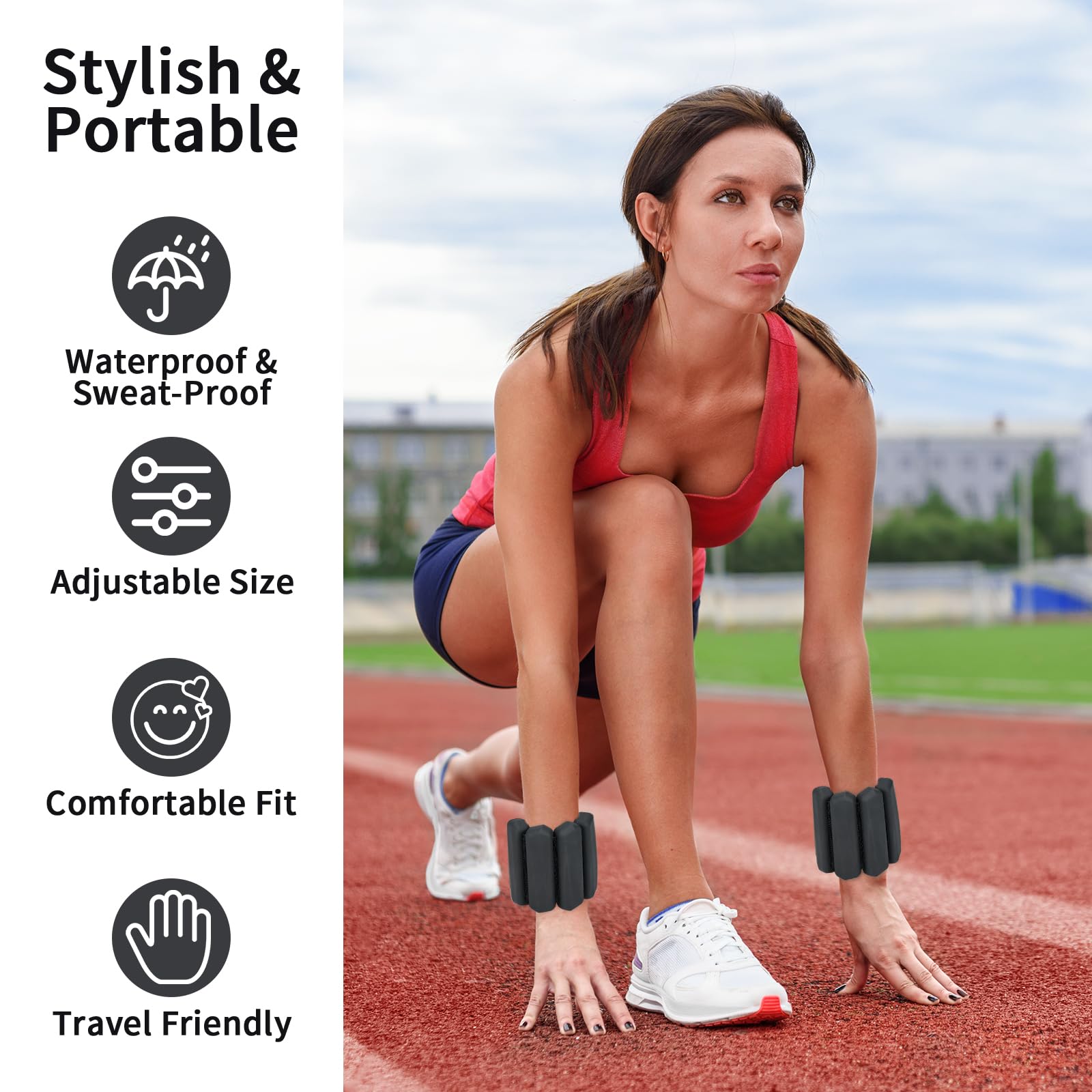 Set di 2 pesi da polso per caviglia, pesi regolabili, in silicone, per corsa, jogging, ginnastica, fitness, movimento