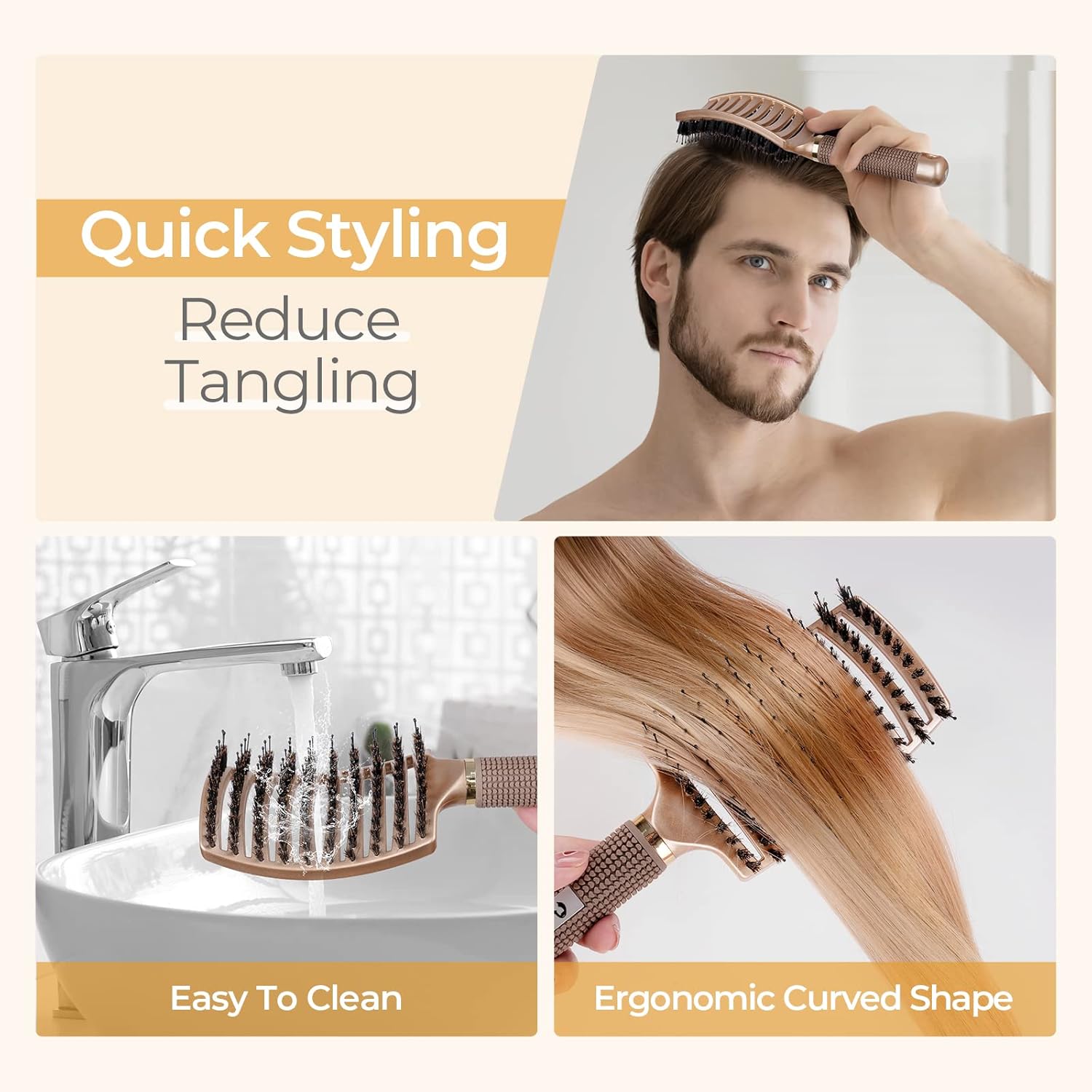 Hairstreaq Detangling Brush, HIPPIH Vented Boar Bristle Hair Brush for Faster Blow Drying, Vented Detangler Brush for Women Men Wet and Dry Hair, No Pull No Tangle Hair Brush Make Hair Shiny & Healthier : Beauty & Personal Care