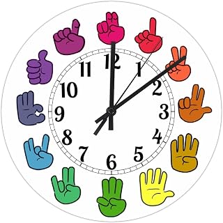 ArogGeld ASL Rainbow PVC Clock American Language Round Wall Clock 12in Battery Operated Silent Non-Ticking Modern Hanging Clock for Living Room Bedroom Office Home Kitchen Housewarming Gift