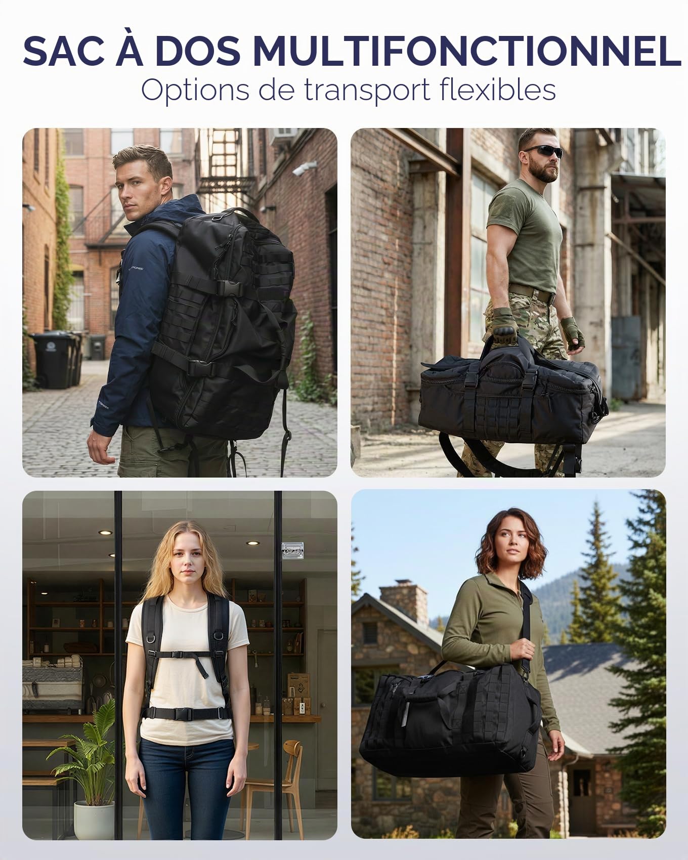 Arxus Sac à Dos Tactique 60L, Grand Sac de Voyage pour Homme Femme, 3-en-1 Backpack Bagage à Main Crossbody Bag pour Outdoor Randonnée Camping Trekking, Noir