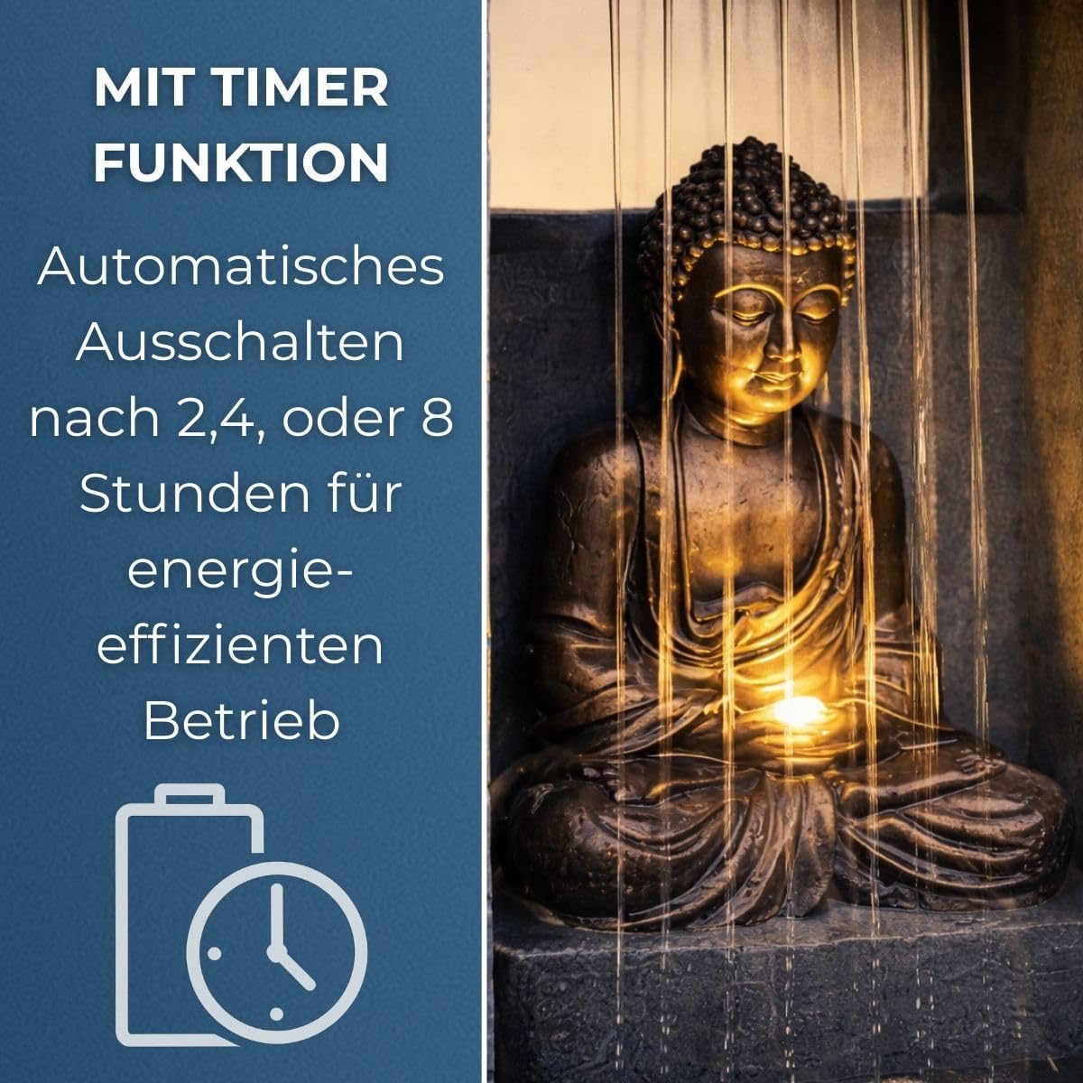 Festive Lights 43cm LED Buddha Solar Springbrunnen Grau Stein Optik Solar und USB Betrieb Solar Brunnen Garten für Innen und Außen Solar Brunnen für draussen Wasserspiel
