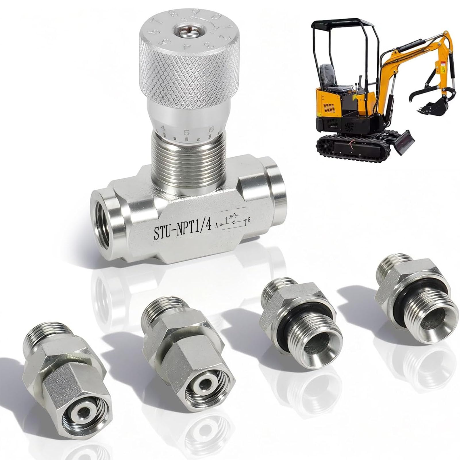 Hydraulisches Durchflussregelventil, STB NPT1 4-Gewinde-Drosselrückschlagventil 5800 PSI, mit Feinabstimmungsknopf und Auslaufsicherem Anschluss für Ölfluss in eine Richtung