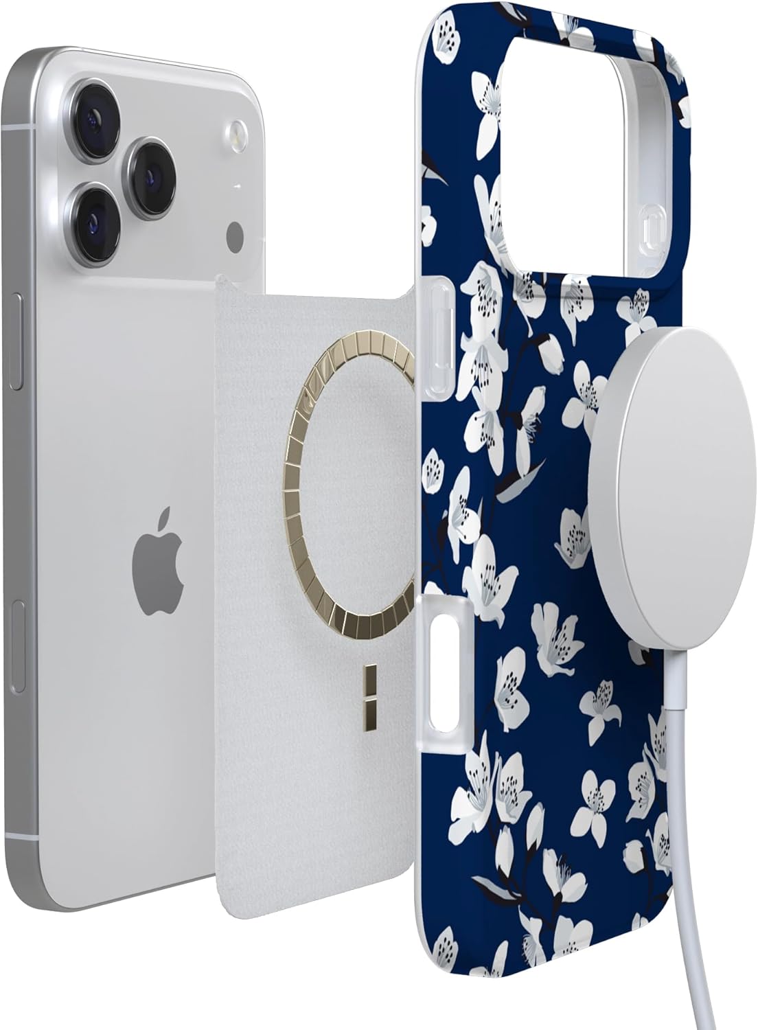 Casely iPhone 17 Pro Max Case | Floral Forest | Navy Cherry Blossom Floral | Compatible with MagSafe | Classic Ultra Slim Design