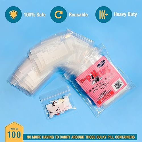 Miniatura 6 de The Pastillero | 1 paquete de 100 | Reutilizable, pequeño, resistente, viajes, organizador de píldoras, uso diario, a prueba de olores, impermeable,