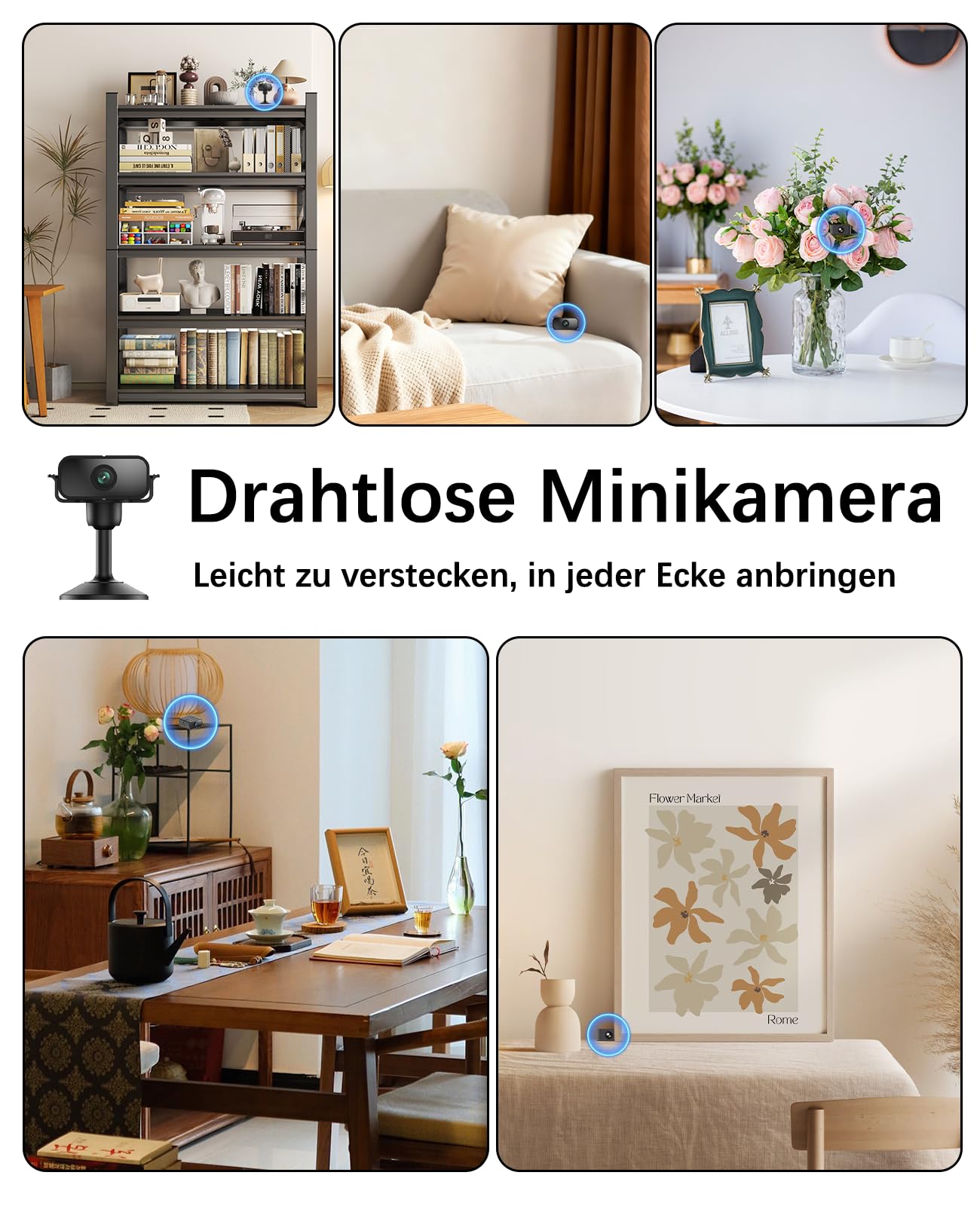 Mini caméra, caméra de surveillance 4K d'intérieur en direct, Wi-Fi 2,4/5G