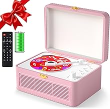 Gueray Portable Leather CD Player with Speakers 3600mAh Rechargeable Bluetooth CD Players for Home Decor, Festival Gift Retro Suitcase Design with Remote Control, Support USB AUX Playback(Pink)