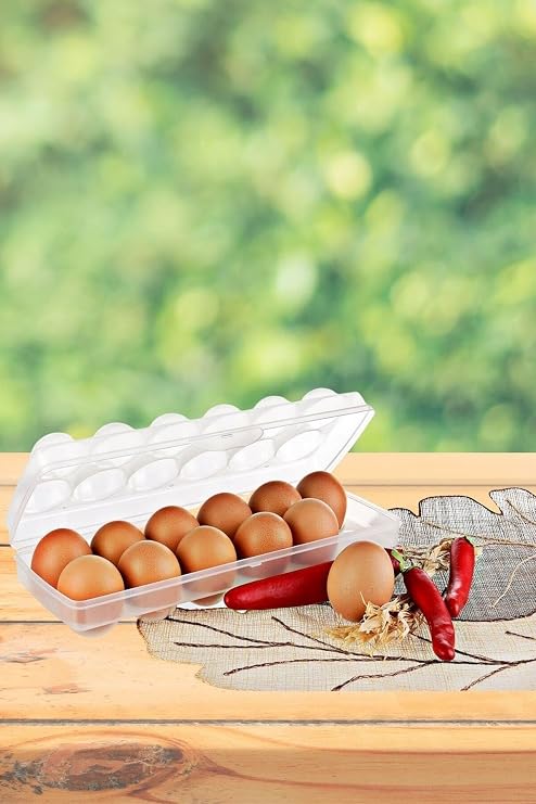 BUFFER® 12-Piece Interlocking Egg Storage Container Box Apparatus with Transparent Lid
