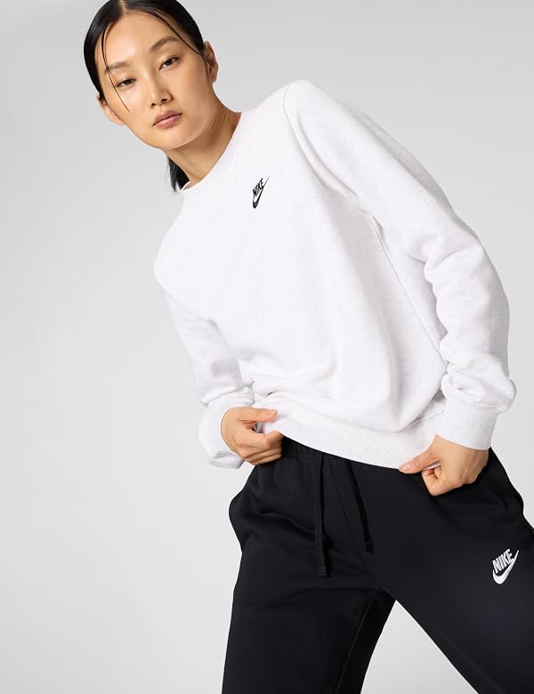 Nike Women's Sportswear Club Fleece Crew-Neck Sweatshirt, Birch Heather/Black, Large by Nike - Image 4