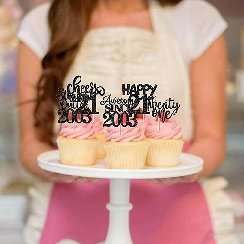 Miniatura 4 de Paquete de 30 adornos para cupcakes de 21 cumpleaños con purpurina recta hacia fuera de 2002 Happy 21st Twenty-one Awesome Since 2002 Picks Cupcake