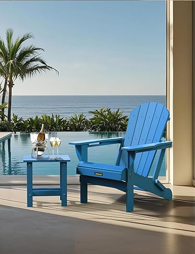 Miniatura 2 de Silla Adirondack de plástico HDPE, silla Adirondack plegable resistente a la intemperie con soporte para tazas, silla de madera texturizada para