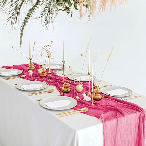 Miniatura 6 de MODFUNS Camino de mesa de gasa de tela de estopilla, 5 paquetes de 10 pies, color rosa intenso, camino de tela de queso de boda para mesa, cubierta