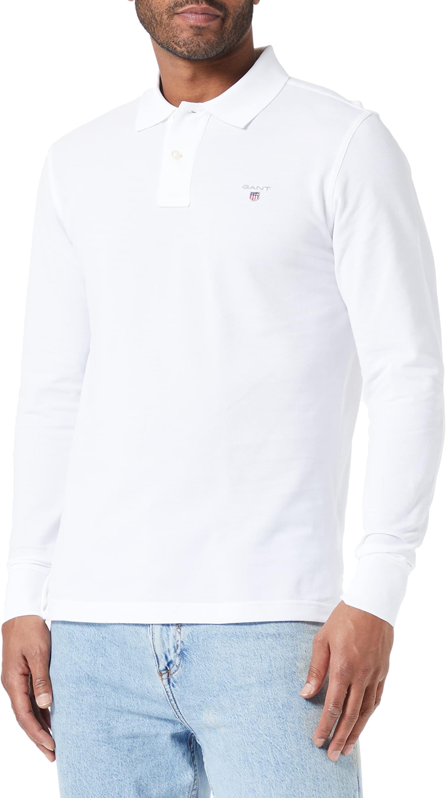 GANTMen's Original Pique LS Rugger Polo Shirt, White, XS