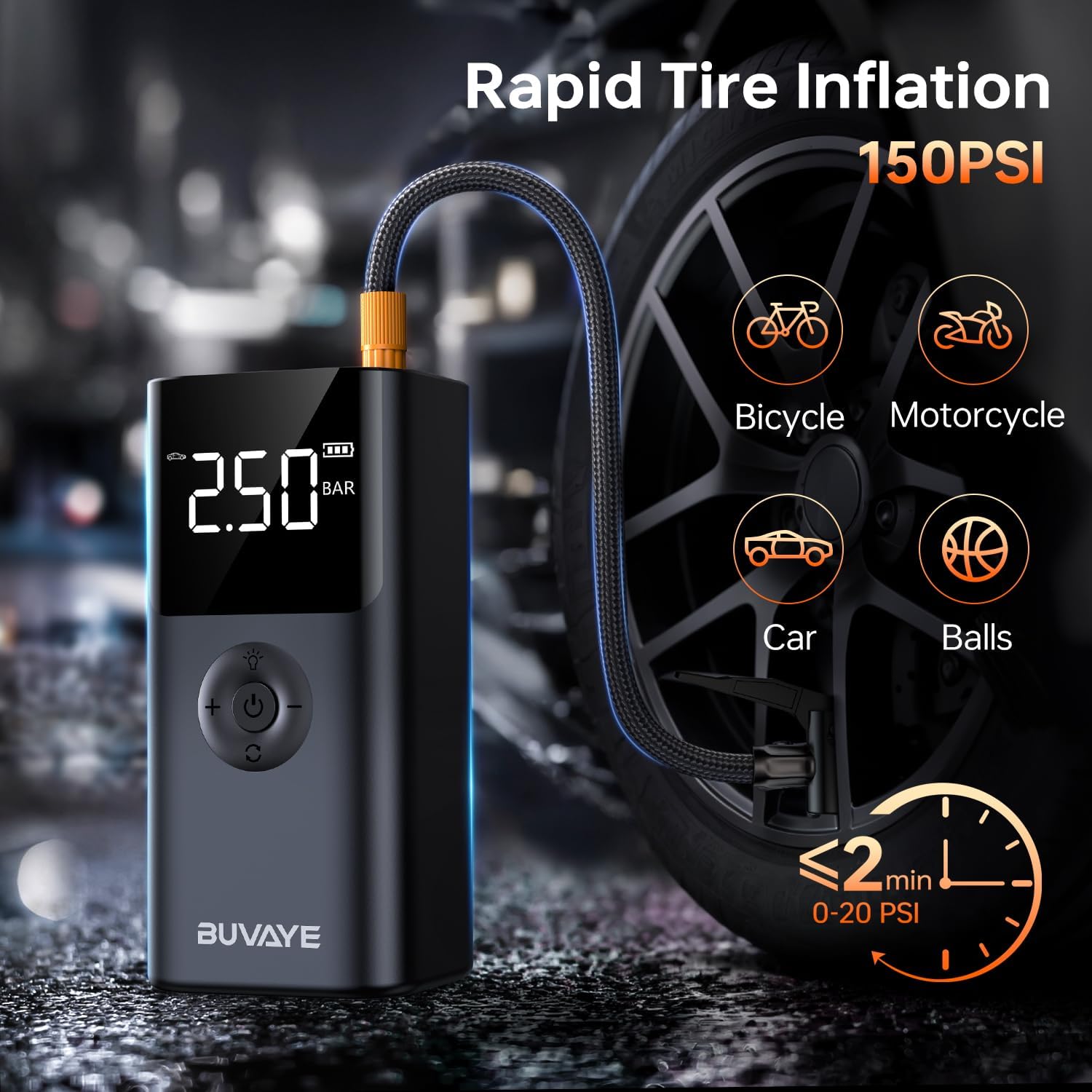 BUVAYE 4000A Jump Starter with Air Compressor, 150PSI Tire Inflator, 12V Portable Car Battery Jumper, Auto Shutoff, Digital Gauge, Smart Clamps, Carry Case