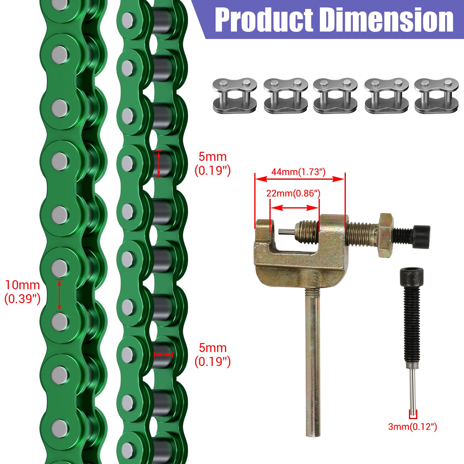 35 Chain Mini Bike with Chain Breaker Compatible with Coleman CT100U CC100X Baja Doodlebug DB30 Motovox MBX10 MBX11 Predator 97cc 100cc Mega Moto 80cc 105cc Minibike Go Kart Powersports Parts