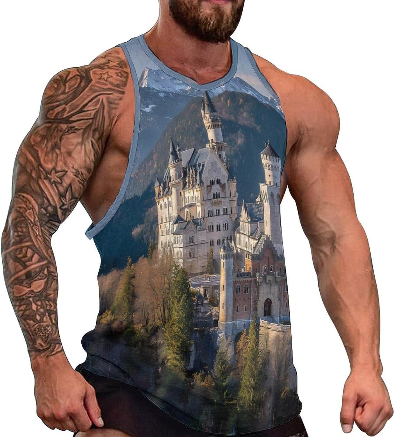 Germany Neuschwanstein Castle Men's Tank Tops Sleeveless Muscle T-Shirt | Print,Muscle Shirt,for Athletic Running Gym,Workout Shirts,Tee Shirts