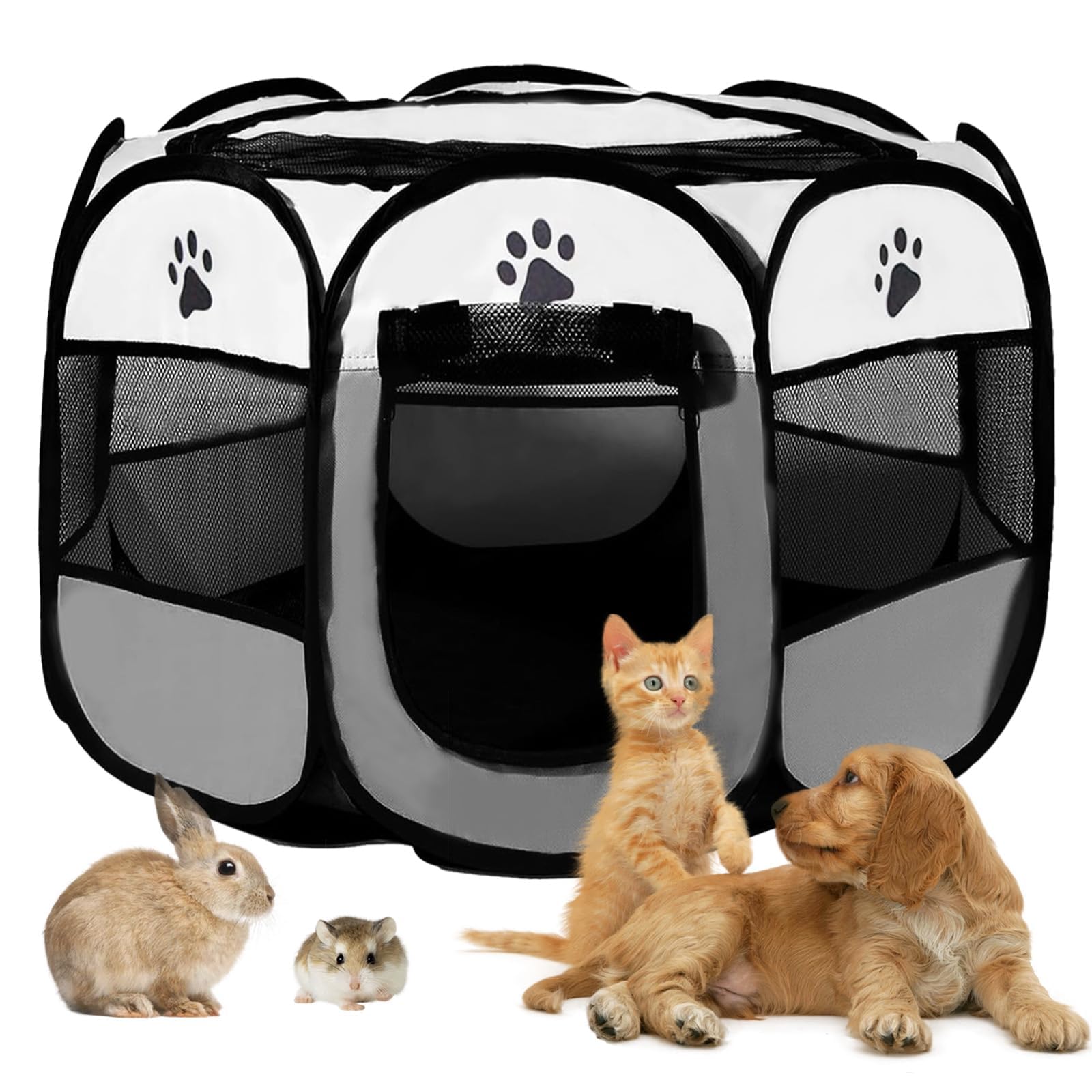 Puppy Playpen 74 x 74 x 43 cm, Foldable for Apartments, BRIMOREA Katzengehege, Indoor Rabbit for Dogs, Cats, Rabbits and Small Animals Both Indoors and in
