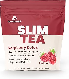 Rapid Fire Slim Tea Bags, Blend of Natural Herbs and Botanicals, Promotes Energy and Digestion, Supports Metabolism, 14 Servings, Raspberry Flavor