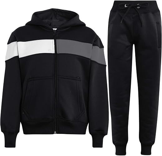 A2Z 4 Kids Girls Boys Unisex Tracksuit Designer's Contrast Panelled Fleece - T.SPlain 106 Black 5-6