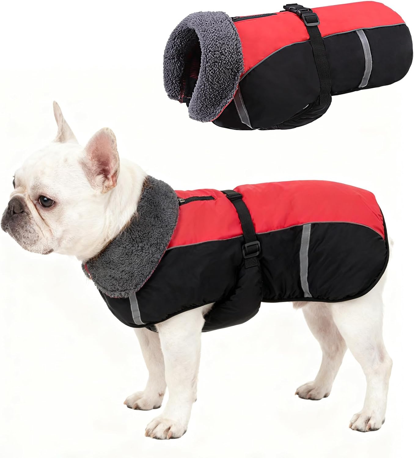 SCENEREAL Warm Dog Coat – Waterproof Dog Jacket Fleece Vest with Adjustable Buckle & Leash Hole, Windproof Reflective Cold Weather Coats for Small Medium Large Dogs