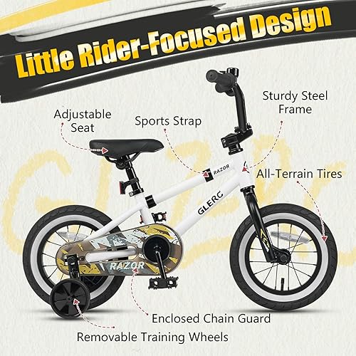 Miniatura 2 de Glerc Bicicleta para niños de 1 a 8 años, bicicleta para niños de 12 a 16 pulgadas, estilo BMX, con ruedas de entrenamiento, bicicleta para niños y