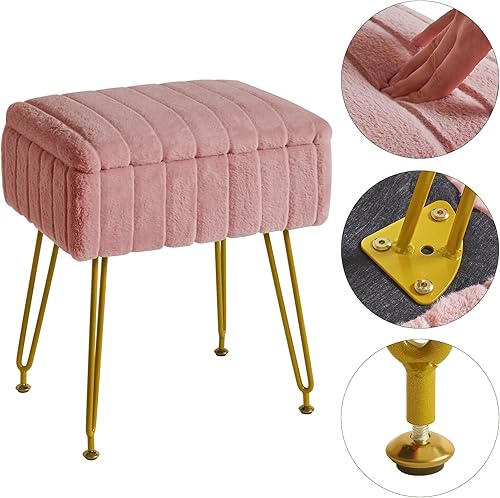 Miniatura 7 de IBUYKE Taburete con espacio de almacenamiento, reposapiés otomano, mesa auxiliar pequeña, con 4 patas de metal, con pies antideslizantes, para sala