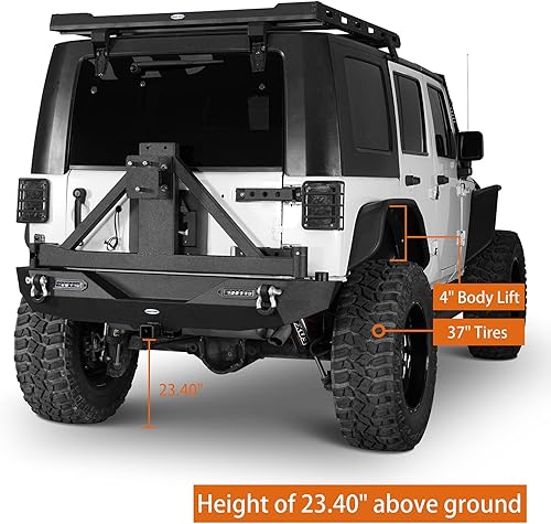 Miniatura 5 de Parachoques delantero JK + parachoques trasero Wrangler con portador de neumáticos de repuesto y placa de cabrestante para Jeep Wrangler JK y JKU