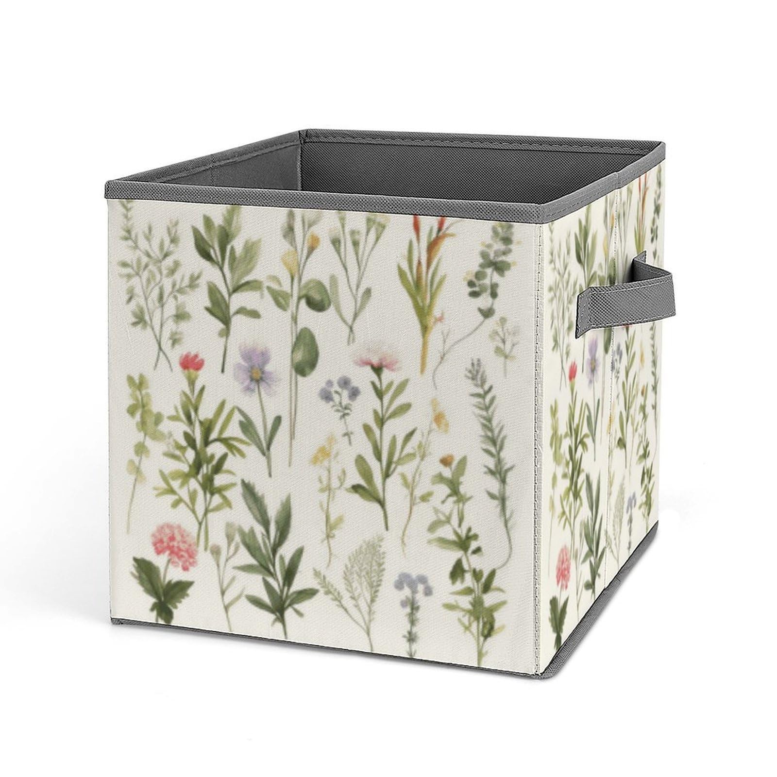 JTREHY Season Watercolors of Herbs Flowersb Storage Bins Sturdy Large Capacity Folding Sorting Boxes Convenient Stable Storage Box Collapsible Fabric Storages Cubes Organizer with Handles