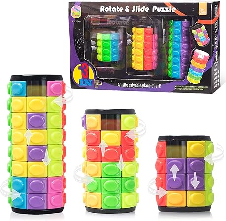 R.Y.TOYS Rotate and Slide Puzzle-Design Patent,Fidget Toys(Restore Order/Create Patterns) 8 Colors,4, 6 and 8 Layers-Detach Piece for Quick Play,Brain Teaser,Sensory Toy Gift,Stocking Stuffers