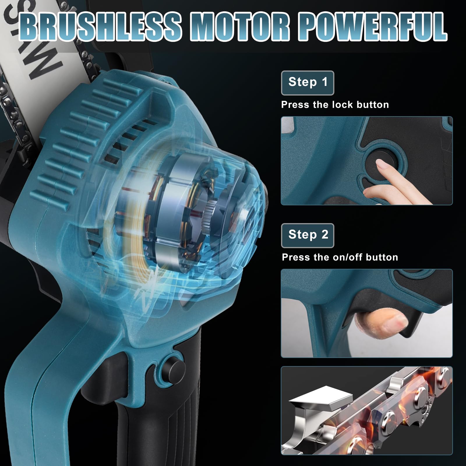 WingFly Mini Tronçonneuse à Batterie 8 Pouces Compatible avec Makita 18V, Tronçonneuse Sans Balais avec 2 Chaînes, Tronçonneuses à une Main pour l'élagage le Jardin (Sans Batterie)