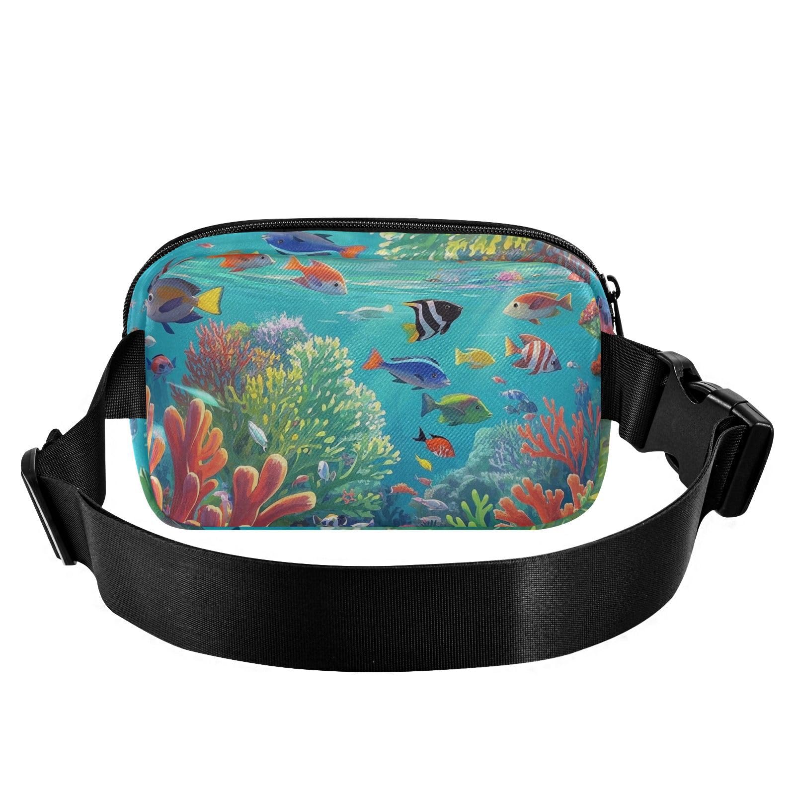 Large Crossbody Fanny Pack Men Women Waist Packs Water-resistant Coral Pattern Belt Bag for Walking Running,Multi11